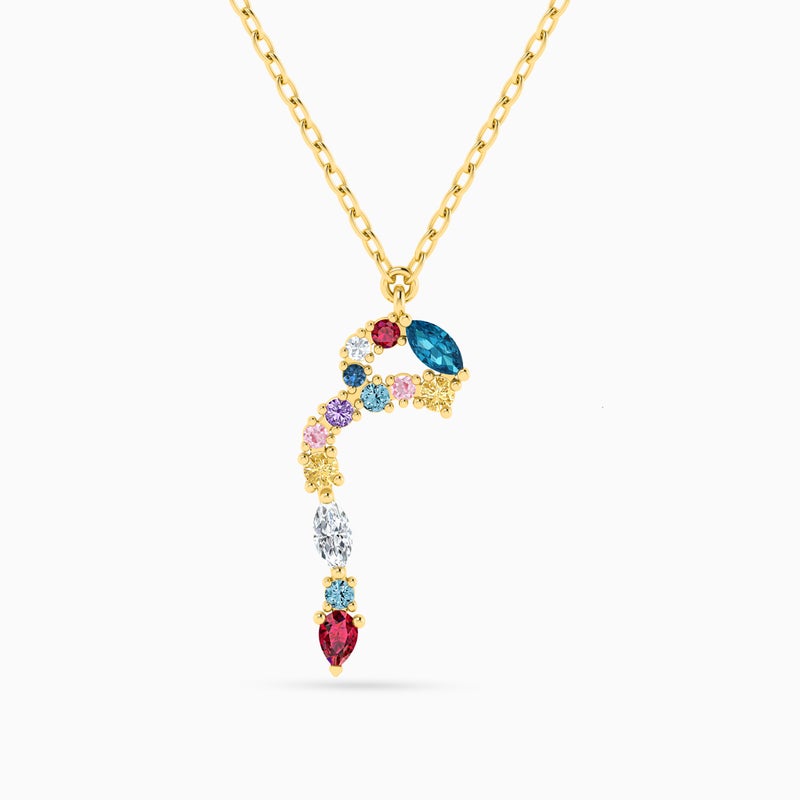 Instyle by L'azurde Letter Meem Colored Stones Necklace in 18K Gold - Image 1